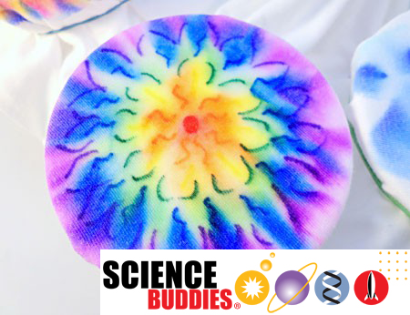 t-shirt with colorful tie dye design on it