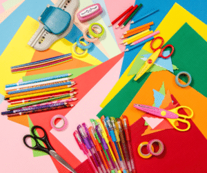 STEAM Saturday 8-30-2025 1 - Critchlow Adkins Children's Centers Colorful paper and school supplies