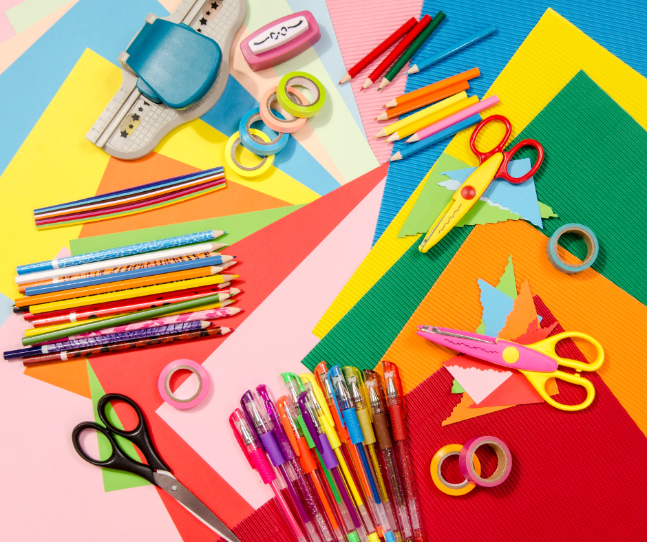 Colorful paper and school supplies